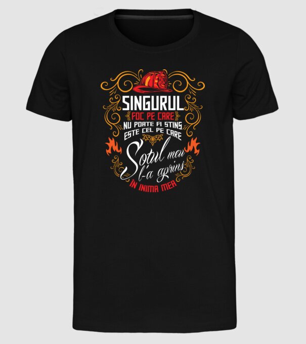 Pompier în inima mea model negru pe tricou