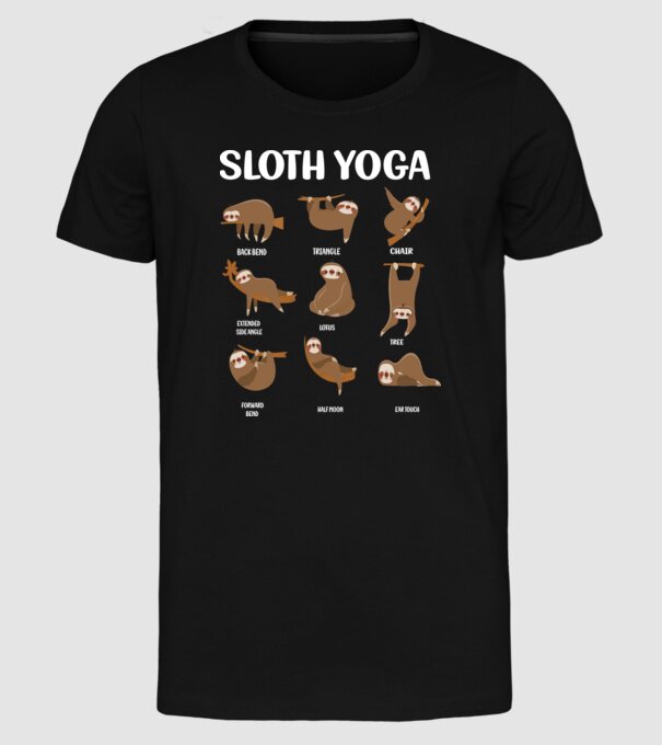 Sloth yoga model negru pe tricou