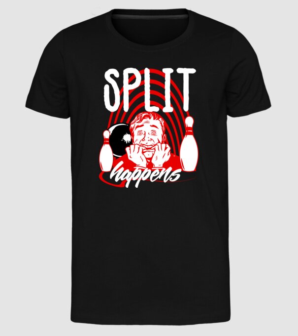 Split Happens model negru pe tricou