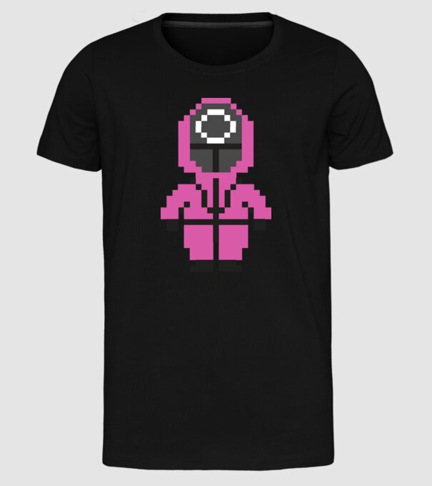 squid game pixel model negru pe tricou