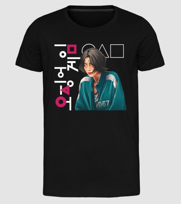 squid game player 067 model negru pe tricou