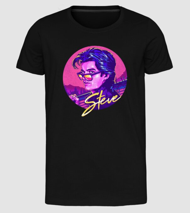 steve neon stranger things model negru pe tricou