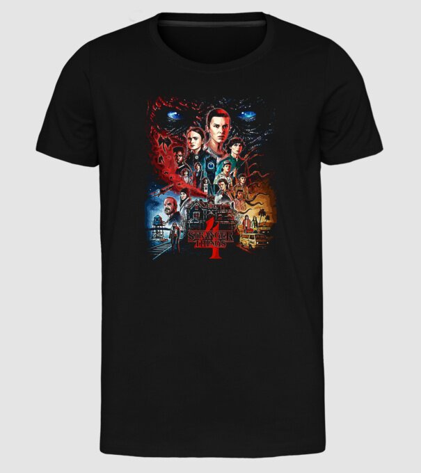 stranger things poster model negru pe tricou