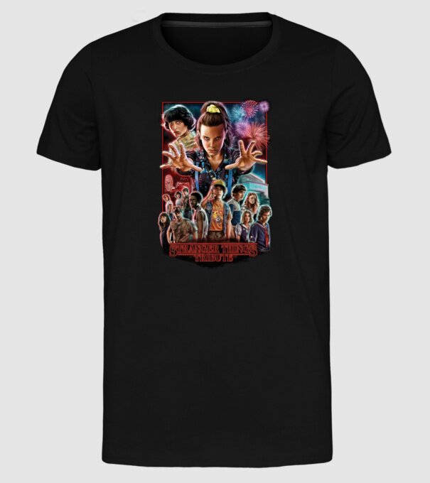 stranger things tribute poster model negru pe tricou