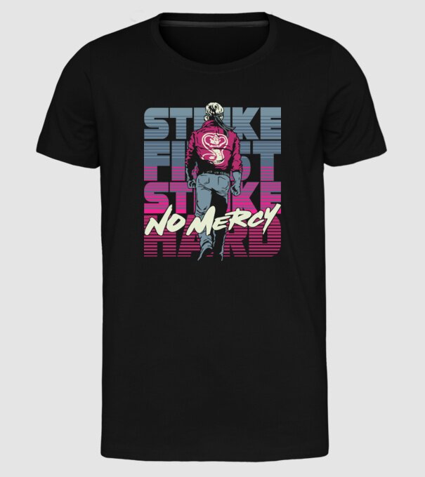 Strike first strike hard neon model negru pe tricou