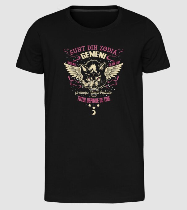 GEMENI model negru pe tricou