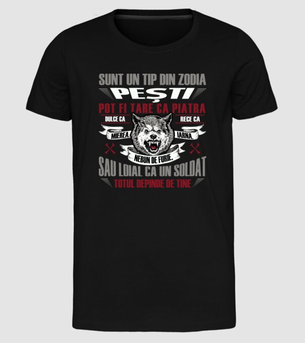 Sunt un tip din zodia Pești model negru pe tricou