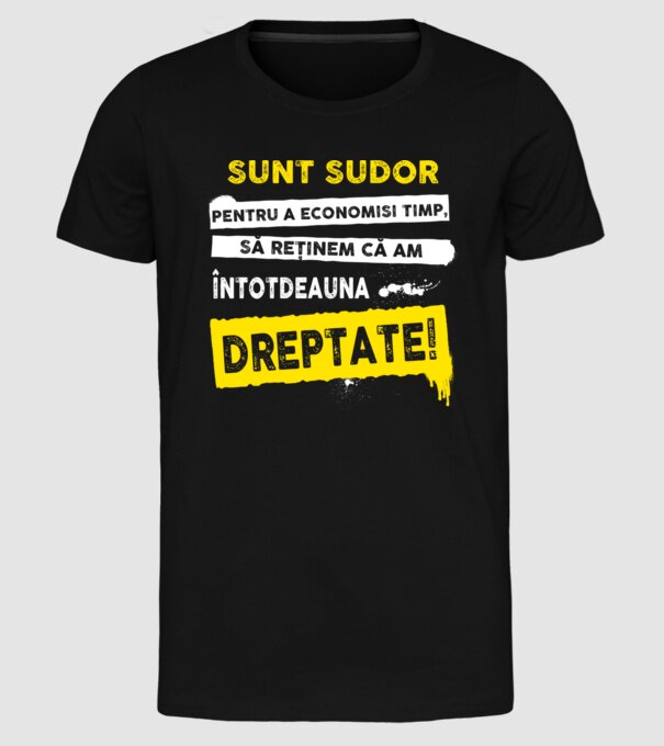 Sunt sudor, pentru a economisi timp, să reținem că am întotdeauna dreptate! model negru pe tricou