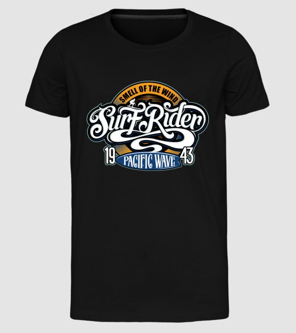 Surf Rider model negru pe tricou