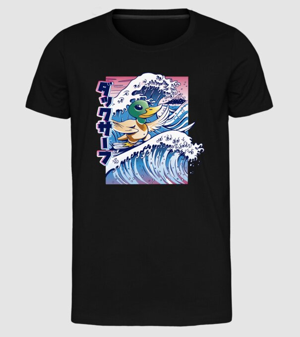 Surfer Duck model negru pe tricou