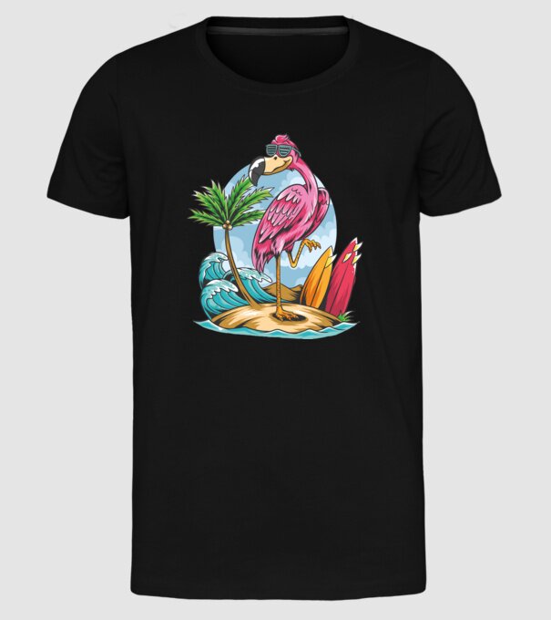 Surfer flamingo model negru pe tricou