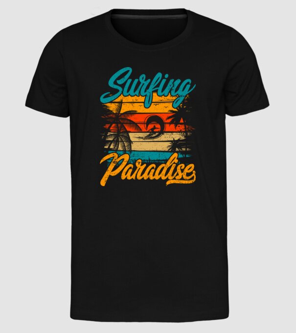 Surfing Paradise model negru pe tricou