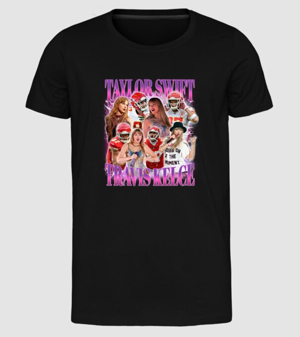 Taylor Swift ERAS Travis Kelce bootleg model negru pe tricou