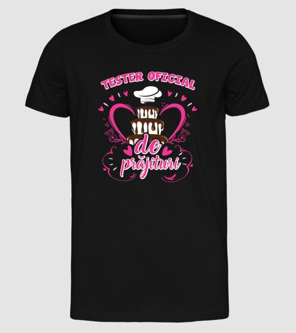 tester oficial de prăjituri model negru pe tricou