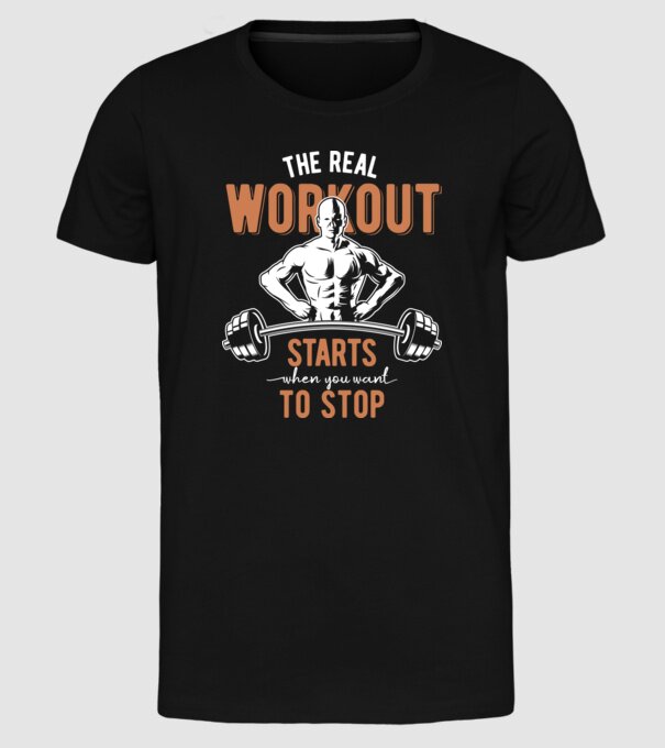 The Real Workout model negru pe tricou