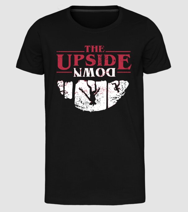 the upside down logo model negru pe tricou