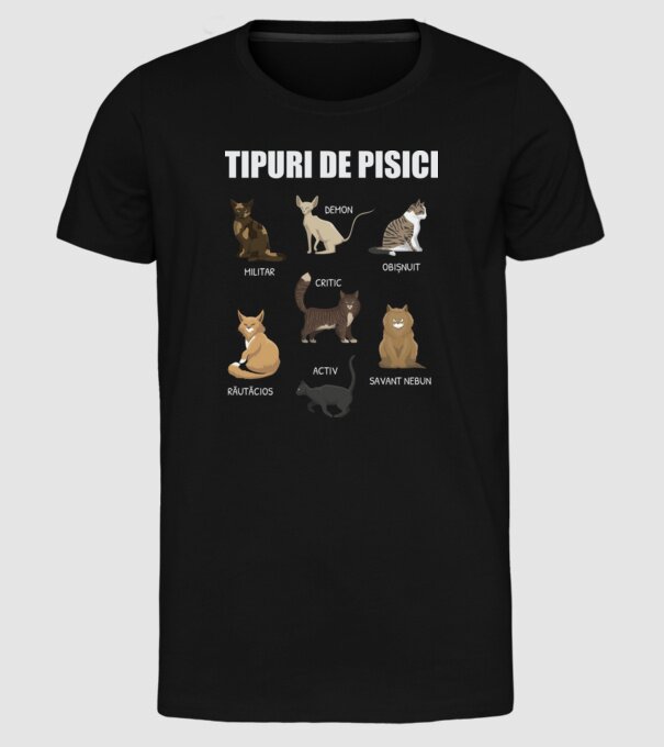 Tipuri de pisici model negru pe tricou