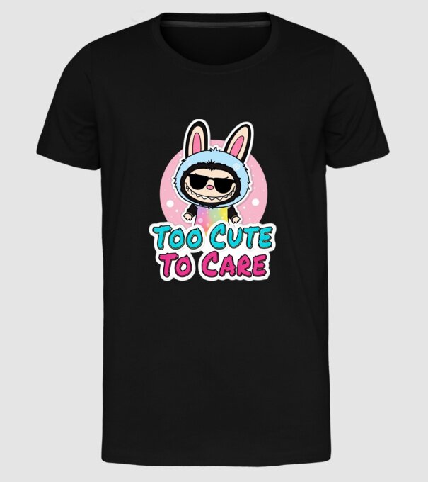 Too cute to care model negru pe tricou