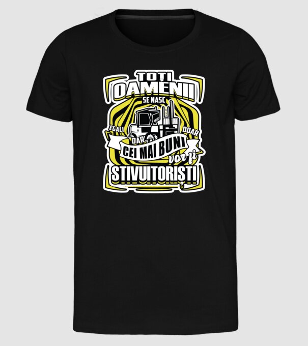 Toți oamenii stivuitoriști model negru pe tricou