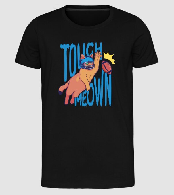 Touch Meow model negru pe tricou