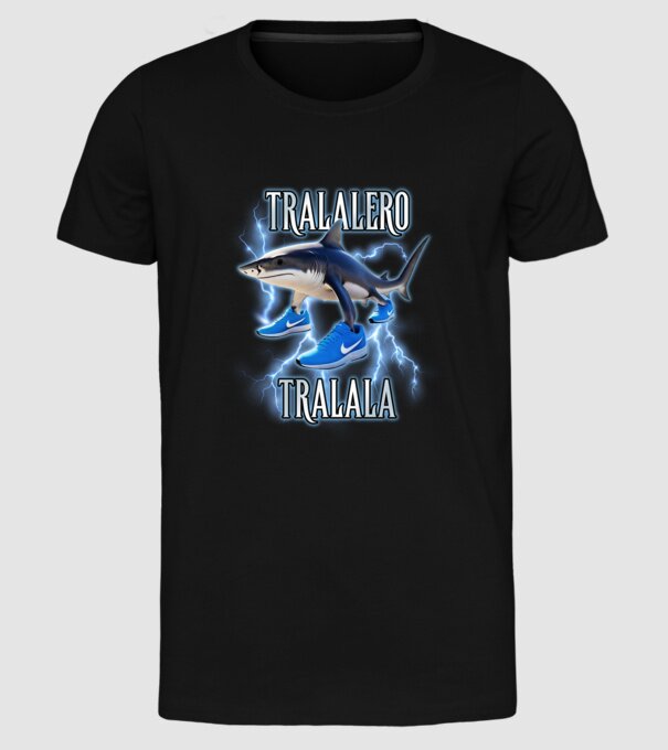 Tralalero Tralala model negru pe tricou