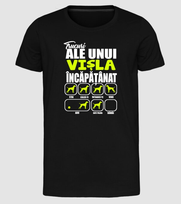trucuri ale unui vișla încăpățânat stai, culcă-te, întoarce-te, vino, adu, bate palma, rămâi model negru pe tricou
