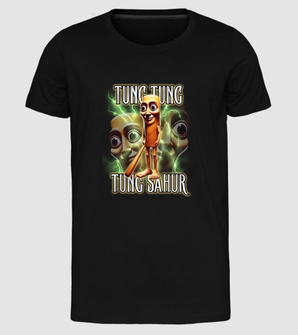 Tung Tung Tung Sahur model negru pe tricou