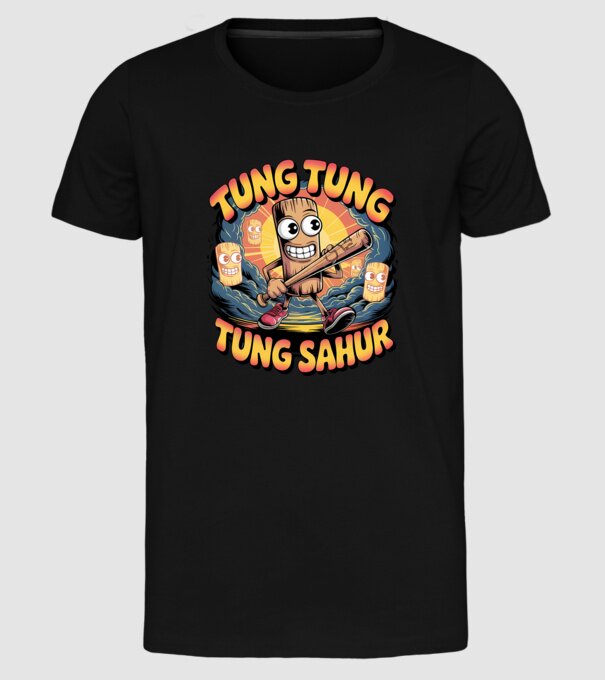 Tung Tung Tung Sahur Retro model negru pe tricou