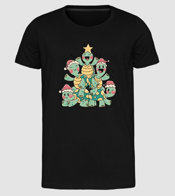 Turtle christmas tree model negru pe tricou