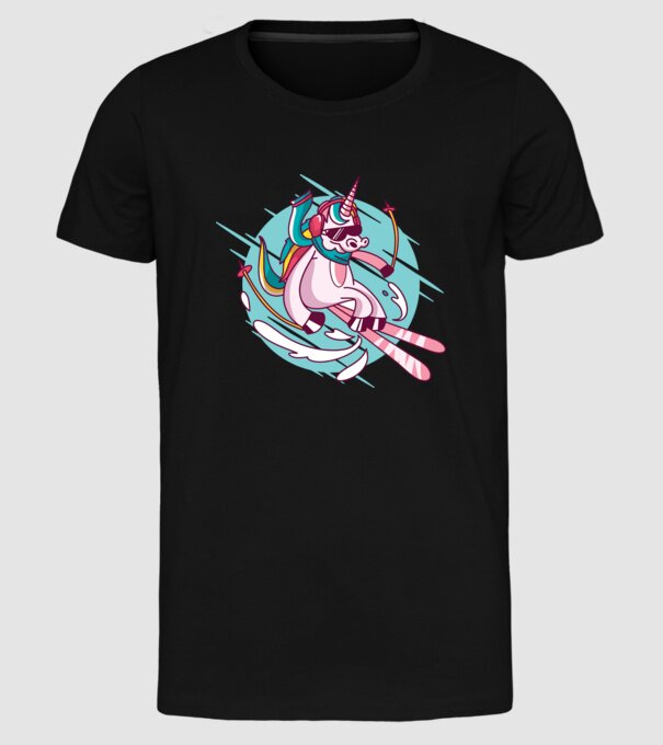 Unicorn ski model negru pe tricou