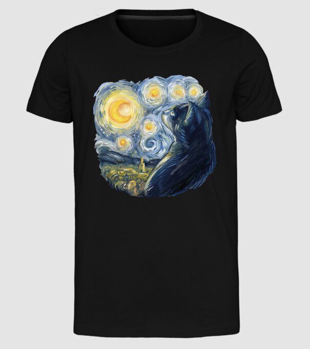 Van Gogh cat model negru pe tricou