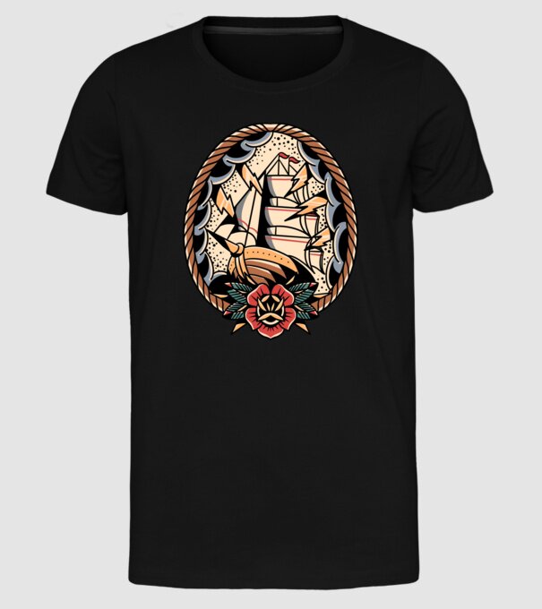 Vapoare model negru pe tricou