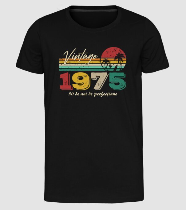 VINTAGE 1975 model negru pe tricou