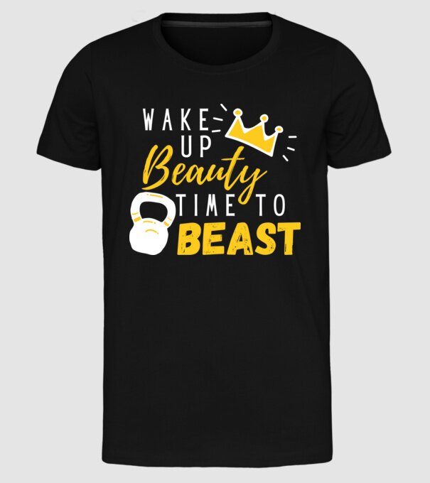 Wake Up Beauty Time To Beast model negru pe tricou