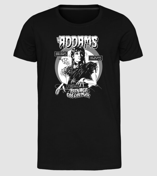 WEDNESDAY ADDAMS TEENAGE GOO GOO MUCK model negru pe tricou