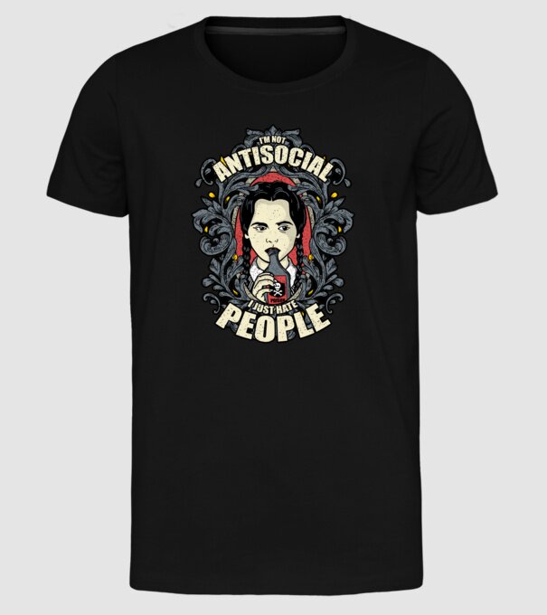 WEDNESDAY - Just hate people model negru pe tricou