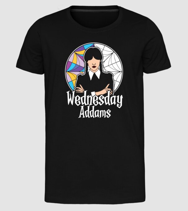 Wednesday Window colorful model negru pe tricou