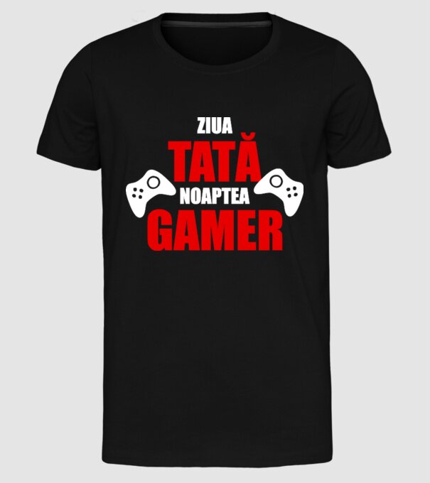 ziua tată noaptea gamer model negru pe tricou