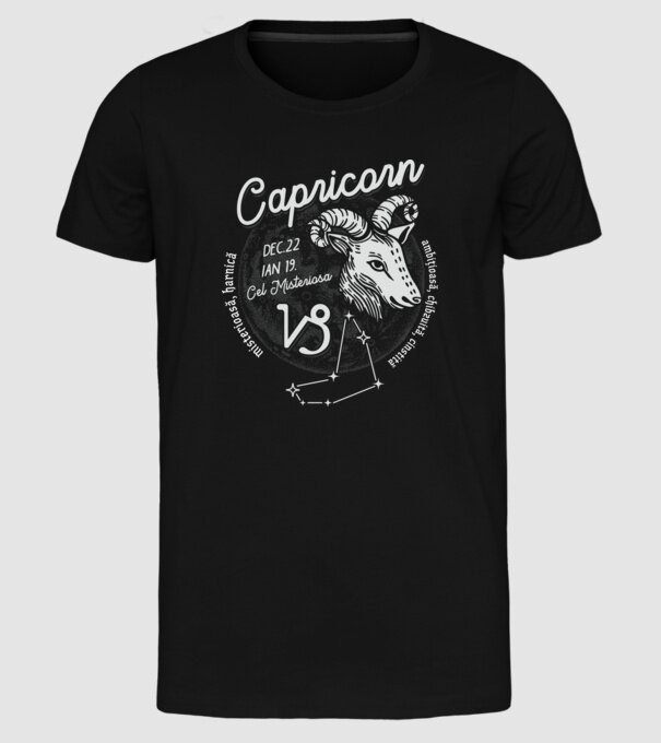 Zodiac femeie CAPRICORN retro model negru pe tricou