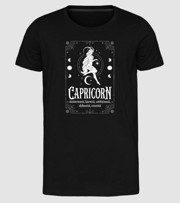 Zodiac femeie CAPRICORN white model negru pe tricou