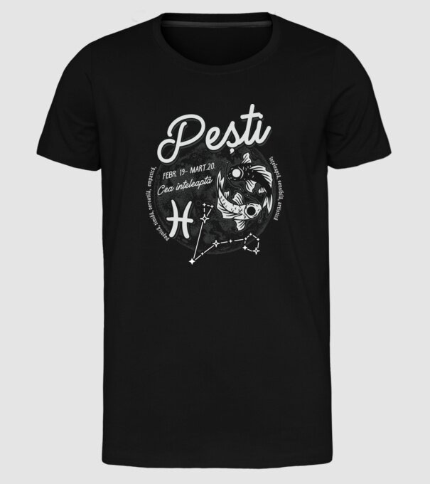 Zodiac femeie PEȘTI retro model negru pe tricou