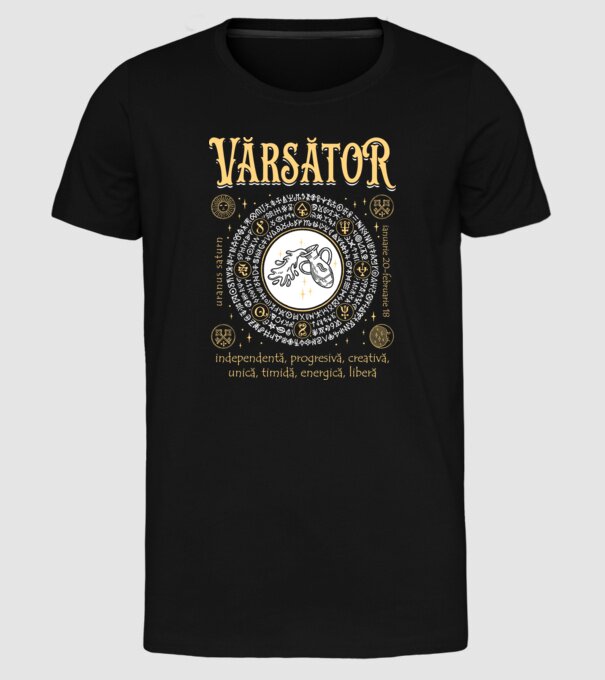 Zodiac femeie VĂRSĂTOR golden model negru pe tricou
