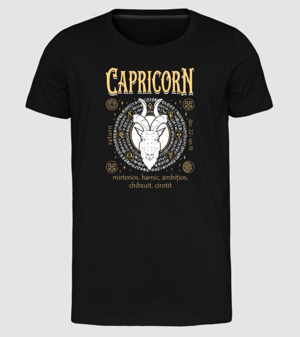 Zodiac bărbat CAPRICORN golden model negru pe tricou