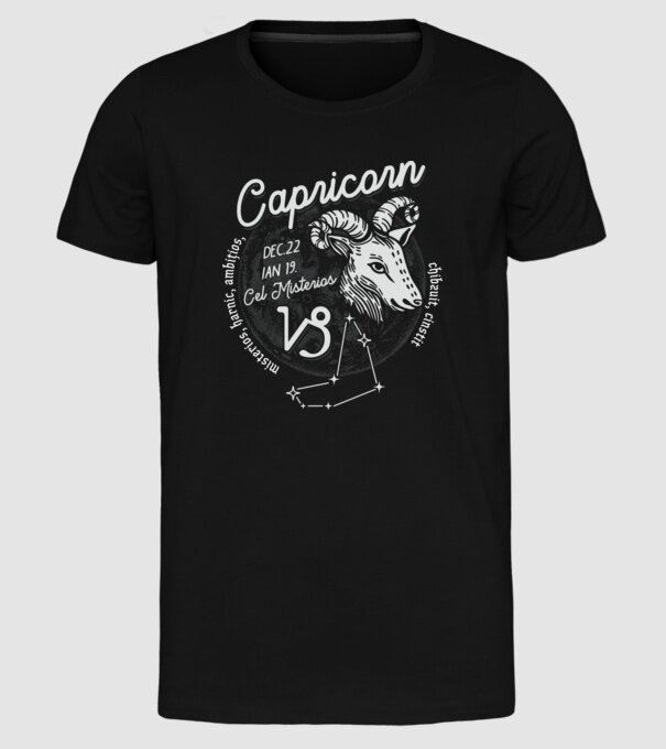 Zodiac bărbat CAPRICORN retro model negru pe tricou