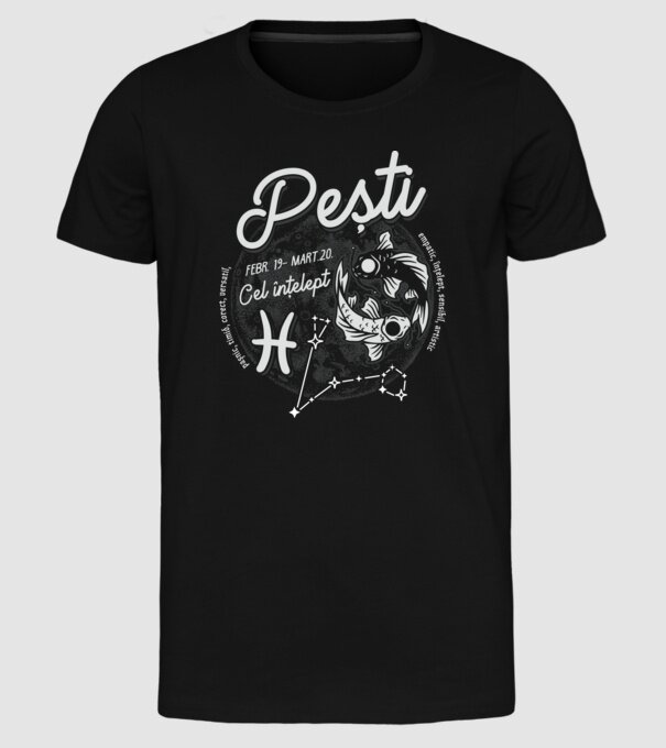 Zodiac bărbat PEȘTI retro model negru pe tricou
