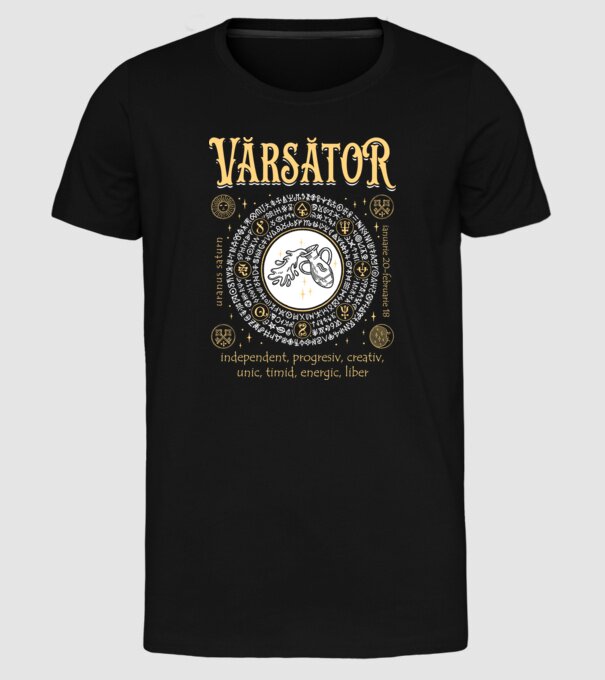 Zodiac bărbat VĂRSĂTOR golden model negru pe tricou