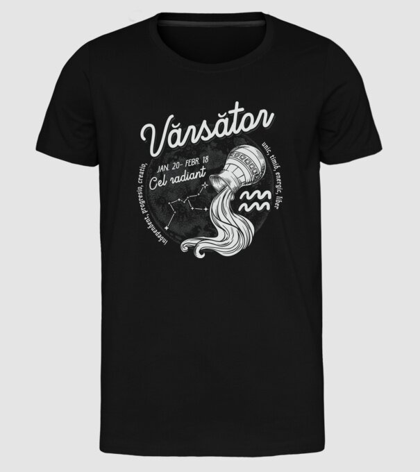 Zodiac bărbat VĂRSĂTOR retro model negru pe tricou