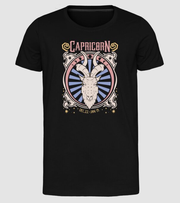 Zodiac Vintage CAPRICORN model negru pe tricou