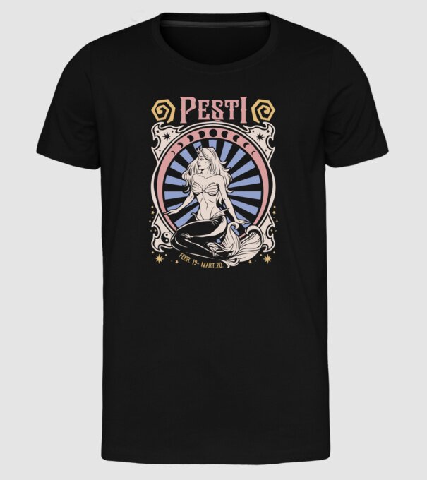 Zodiac Vintage PEȘTI model negru pe tricou