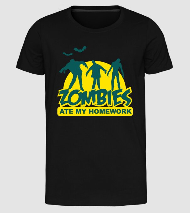 Zombies ate my homework model negru pe tricou